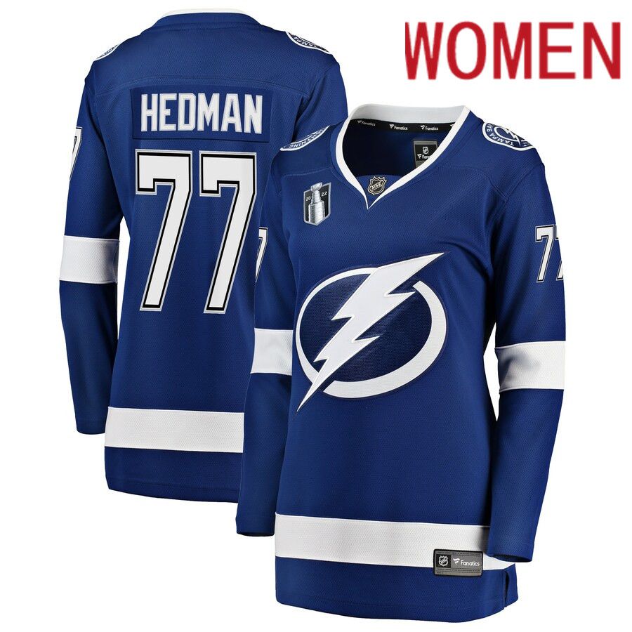 Women Tampa Bay Lightning #77 Victor Hedman Fanatics Branded Blue Home Stanley Cup Final Breakaway Player NHL Jersey